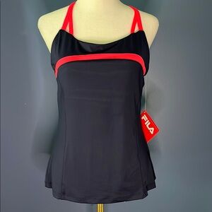 FILA - cool cami, racerback top w comfy built-in bra (unpadded)navy-bright coral